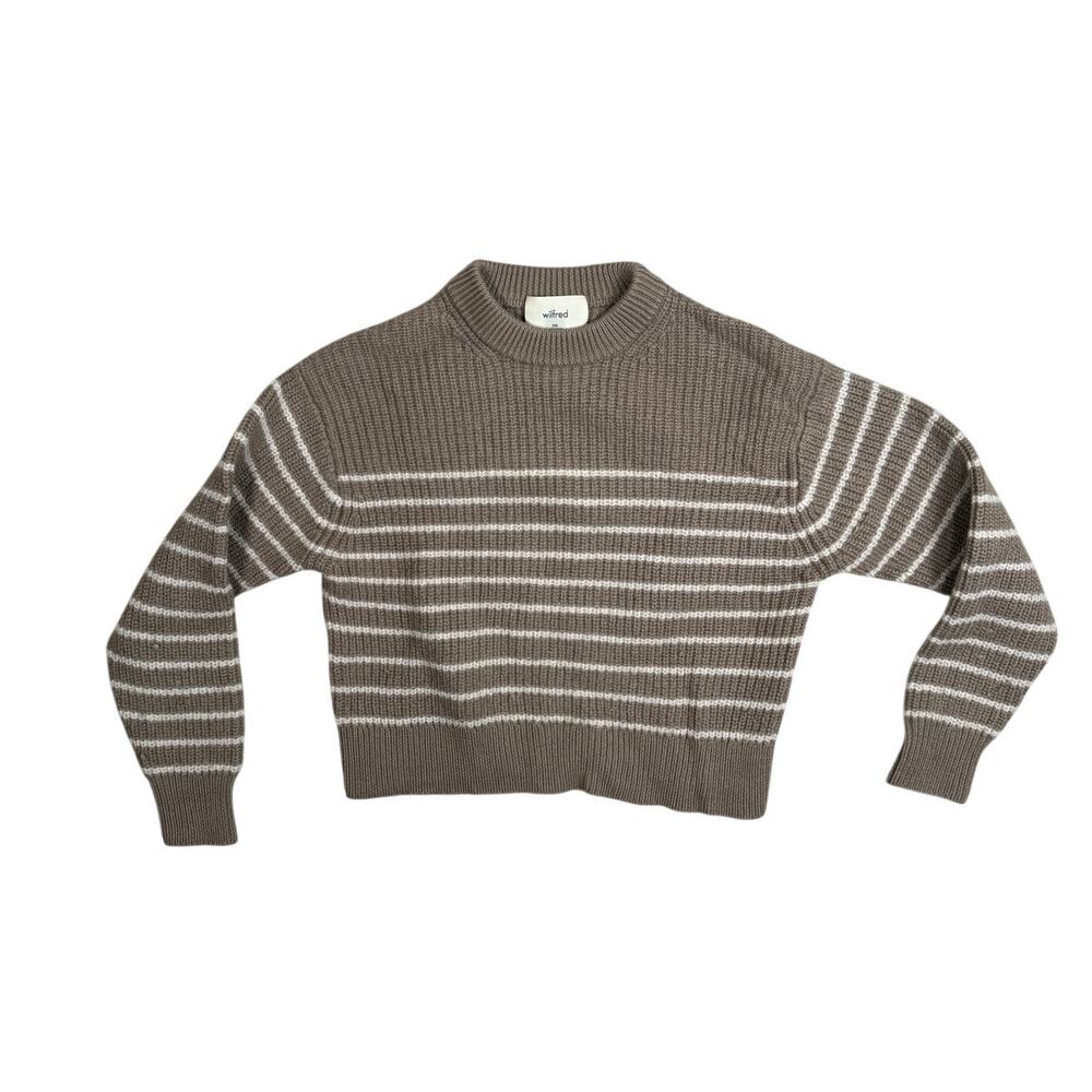 Aritzia Maria Wool Pullover Stripe Sweater Brown White Sweater Minimalist 2XS
